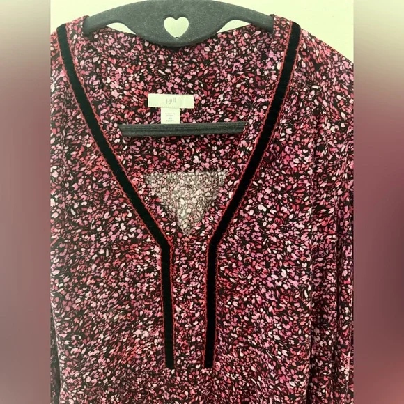 J. Jill Burgundy Floral Print V-Neck Long Sleeve Dress - Picture 5 of 9